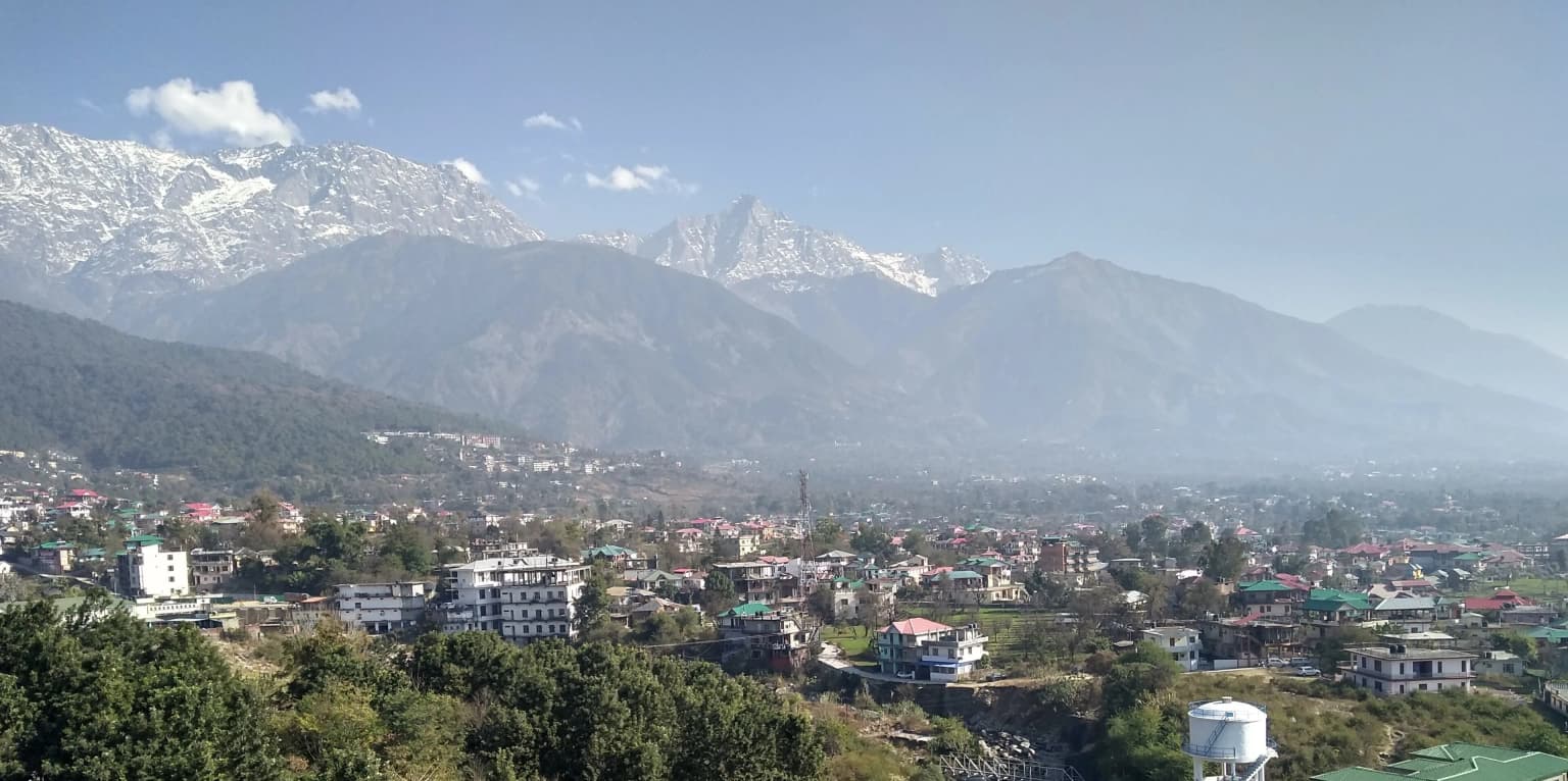 The snow-capped Dhauladhar range towering over Dharamshala town